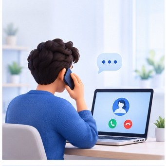Person calling IT support on phone — reaching out for help