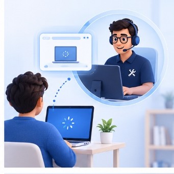 Remote IT expert connecting to diagnose the laptop